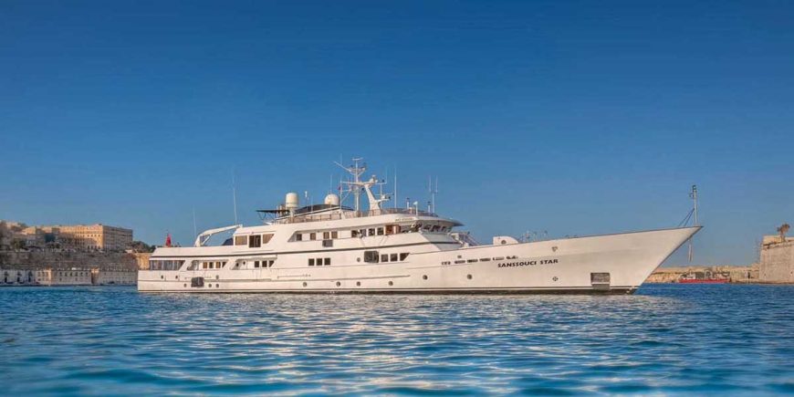 SANSSOUCI STAR | 1982 53.5m (175’5″) Luxury Explorer Steel Motor Yacht from German shipyard Husumer